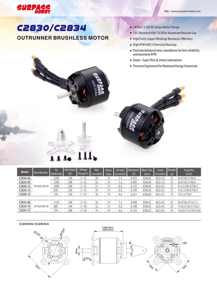 Surpass Hobby C 2830 Bürstenloser Motor, Skywalker V2 30A ESC, für RC Flugzeug Segelflugzeug - Bild 1