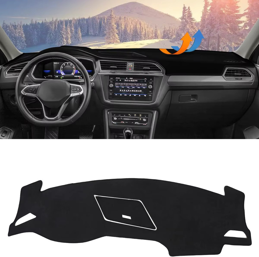 Armaturenbrett-Abdeckung für Volkswagen Tiguan 2018–2024 aus schwarzem Flanell als UV-Sonnenschutz Matte - Bild 2
