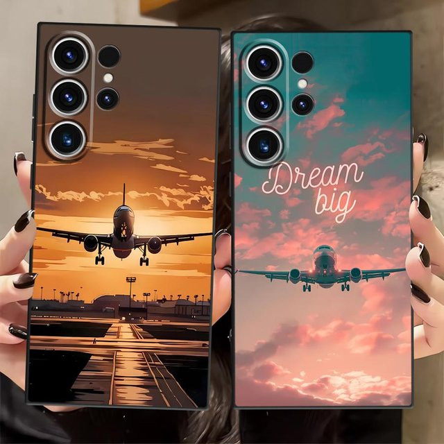 Minimalistische Flugzeughülle für Samsung Galaxy S21 S22 S23 S24 S25 Ultra und S20 Note 20 Plus in Schwarz und Multicolour, weiches Material - Bild 1