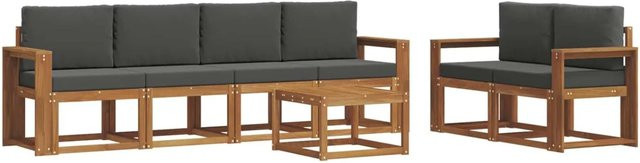 vidaXL Outdoor-Sofagarnitur aus Massivholz Akazie in Natur und Anthrazit mit 7-teiligem Set inklusive Kissen und Tisch - Bild 1