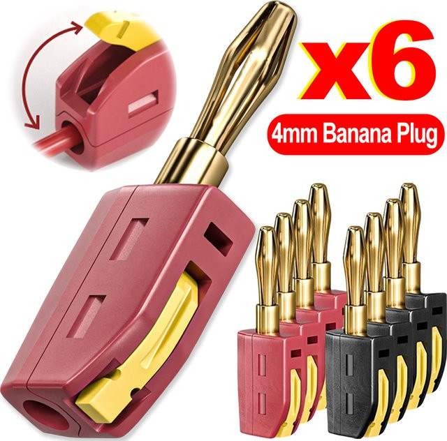 Vergoldete 32A 4mm Bananenstecker zum schnellen Anschließen für Lautsprecher und Verstärker, Kupfer, Gold und Rot - Bild 1