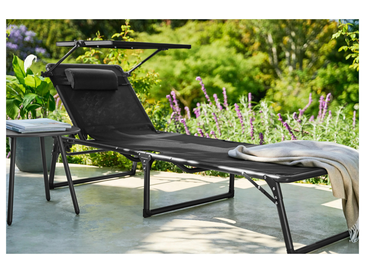 LIVARNO Alu-Dreibeinliege Houston mit Textilene-Bezug und Sonnen canopy in Schwarz - Bild 2