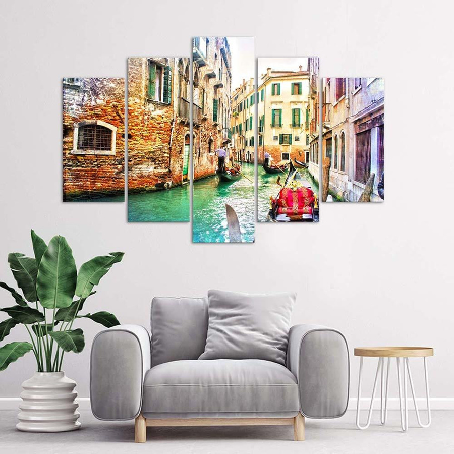 Fünfteiliger Leinwanddruck Feeby Eine Reise nach Venedig in Grün, B: 100 cm, H: 70 cm - Bild 2