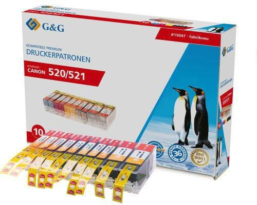 G&G Druckerpatronen Kombi-Pack kompatibel mit Canon PGI-520PGBK, CLI-521BK, CLI-521C, CLI-521M, CLI-521Y in Schwarz und Multicolor für Inkjet-Drucker - Bild 1