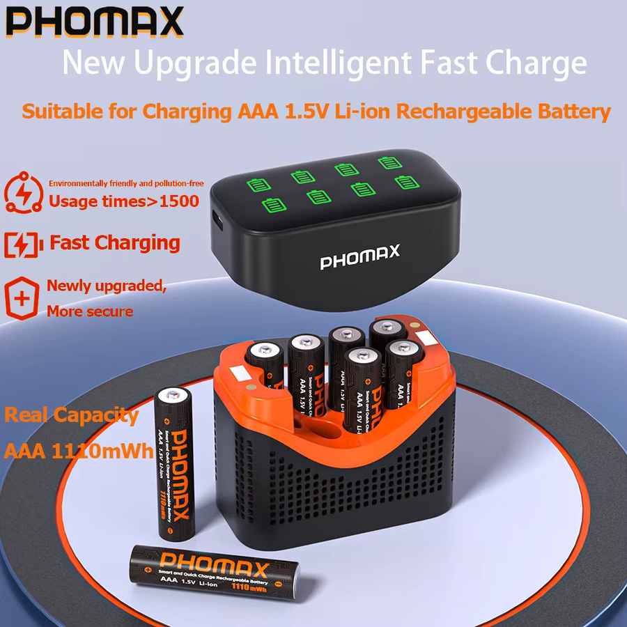 PHOMAX AAA Li-Ionen-Akku Set mit LCD-Ladegerät in Schwarz, 1,5V 1110mWh - Bild 2