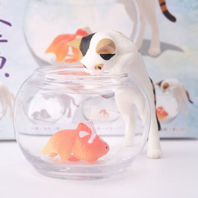 Re-ment Miniatur Landschaft Katze beobachtet Goldfisch Modell Action Figur Blind Box Sammelfigur für Kinder - Bild 1