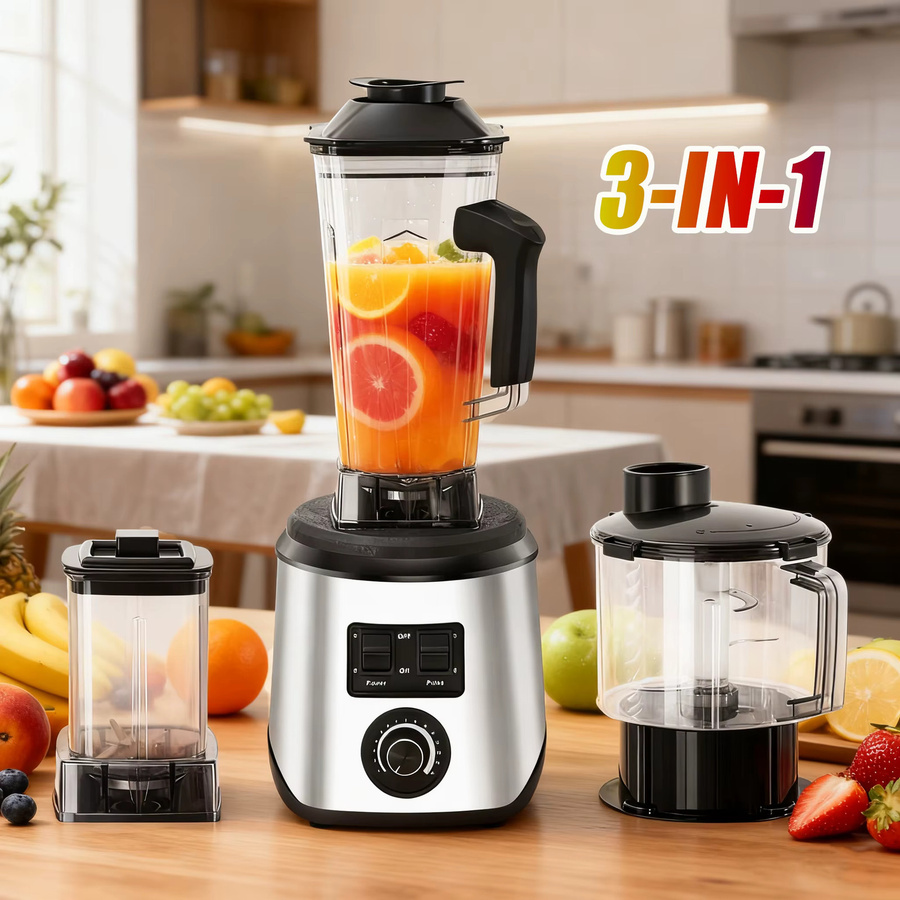 Vremota 3-in-1 Tischmixer und Smoothie-Maker in Silber aus Edelstahl mit 3 Behältern (0,5 l, 1,5 l und 2,5 l) - Bild 6