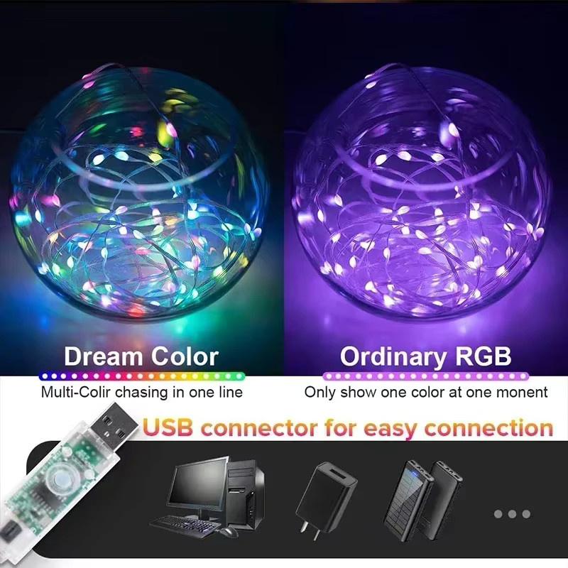 TLEDMP LED-Lichterkette mit USB-Stecker, wasserdichte Draht-Lichterkette aus Kupfer in Silber und Multicolour, 2–30 m für Weihnachten, Hochzeit und Party-Dekoration - Bild 5