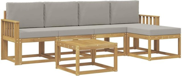 vidaXL Outdoor-Sofagarnitur 6-teilig aus Akazienholz in Weiß-Hellgrau mit UV-beständigen Polstern, B/T/H: 59 x 59 x 37 cm - Bild 1