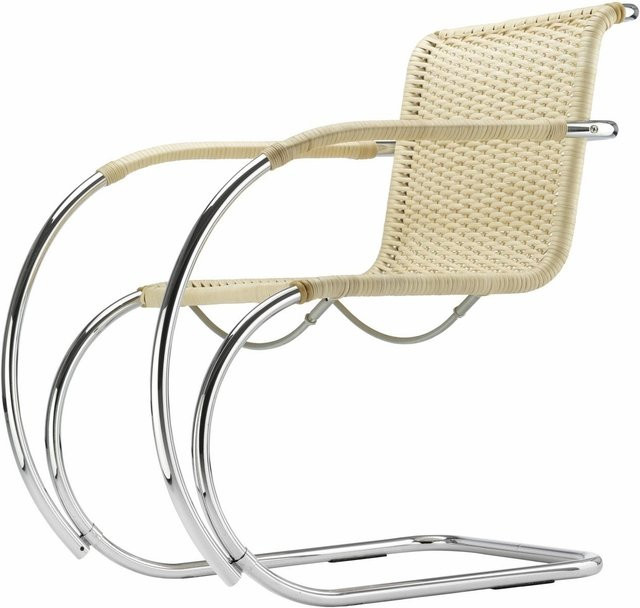 Thonet S 533 F Armlehnstuhl mit Kernleder in Beige und Stahlrohrgestell - Bild 1
