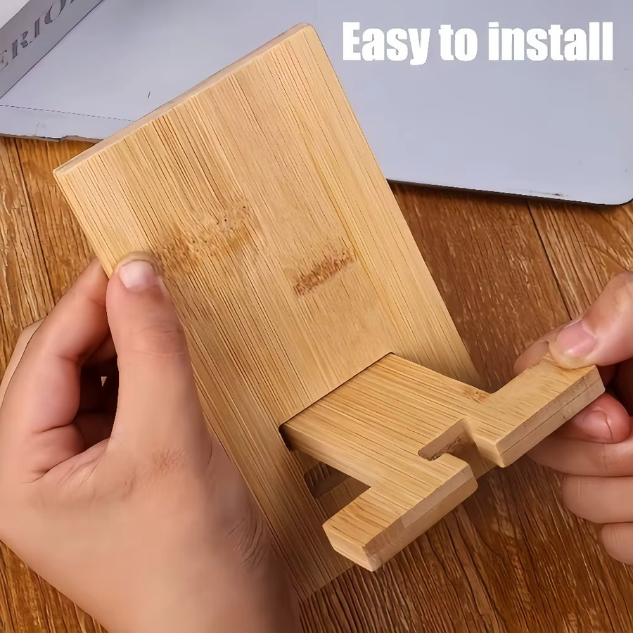 Verstellbarer Desktop-Handyhalter aus Bambus in Braun, praktischer Smartphone-Ladeständer aus Holz und multifunktionale Telefonhalterung - Bild 5