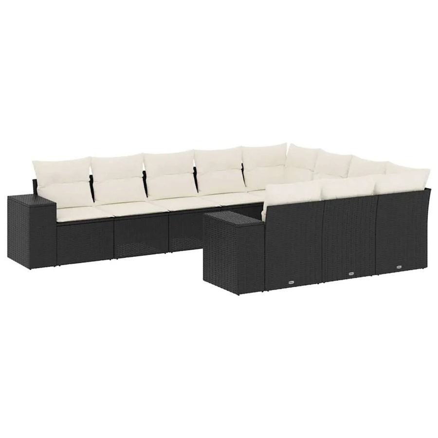 vidaXL 10-teilige Garten-Sofagarnitur aus Polyrattan in Schwarz mit Kissen und Armlehnen - Bild 2