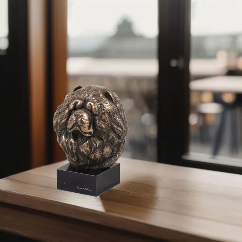 Chow Chow Hundestatue Art-Dog als Büste auf Steinsockel in Braun - Bild 6
