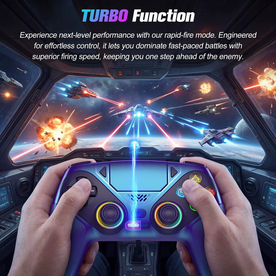 Bonacell Kabelloser Controller für PlayStation 5, PS5 Pro, Slim und PC mit RGB-Joystick, Turbo-Funktion und Doppelvibration in Weiß und Multicolour - Bild 3