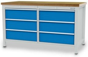 Bedrunka+Hirth Kastenwerkbank R 24-24 mit 6 Schubladen aus Stahlblech und Holz, grau, B/T/H: 150 x 75 x 95,9 cm - Bild 1