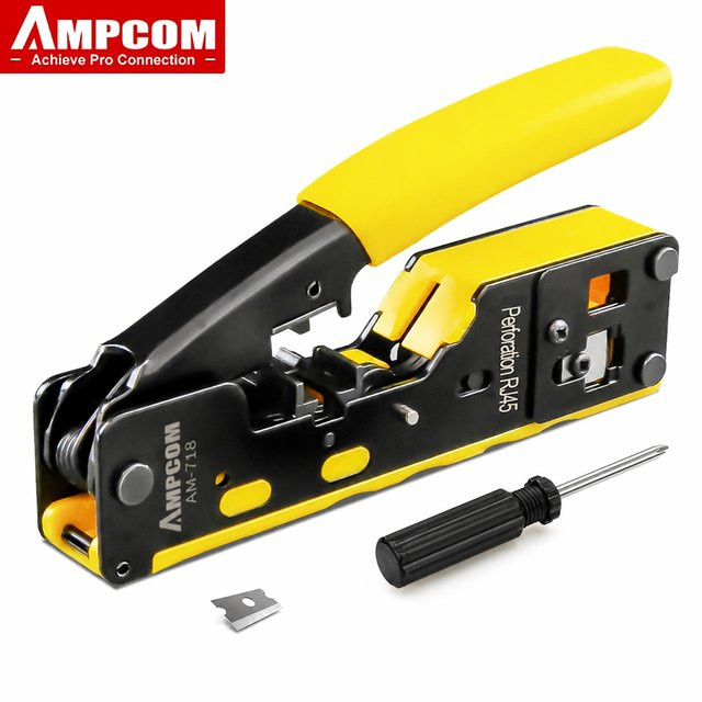 Ampcom Netzwerk Crimper AM-718 für RJ45 Cat8/7/6a/6/5e und RJ11/12 in Schwarz - Bild 1