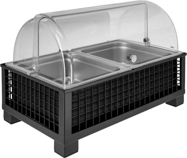 VEGA Buffetvitrine Portland hoch aus Edelstahl in Anthrazit und Transparent, B: 55,4 cm, T: 35,2 cm, H: 29,9 cm, rechteckig mit 2x GN 1/2 und GN 1/1 Kapazität - Bild 1