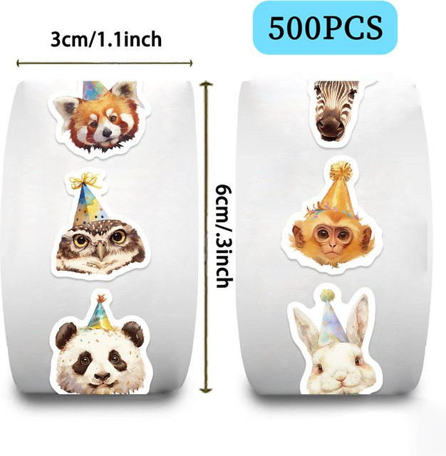 YourLife Store Washi-Tape mit Tier-Motiven für Geburtstage in Multicolour, 500 Stück pro Rolle zur Dekoration von Tagebüchern und Umschlägen - Bild 1