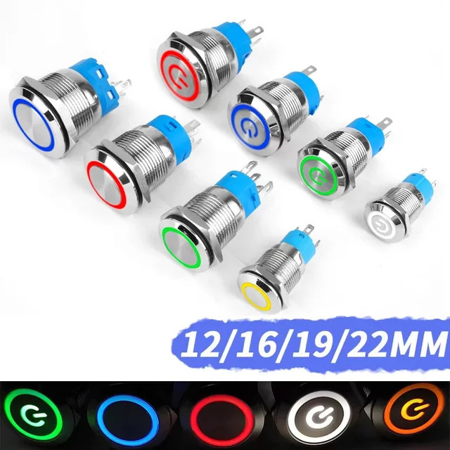 Wasserdichter Metall-Drucktaster mit LED-Beleuchtung als flacher runder Ein/Aus-Schalter in Rot, IP65 Schutzklasse - Bild 1