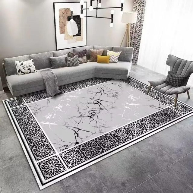 JGJG Bereichsteppich aus Flanell in Gold und Grau, modern und geometrisch, rutschfest und waschbar, B/T: 80 x 120 cm - Bild 1