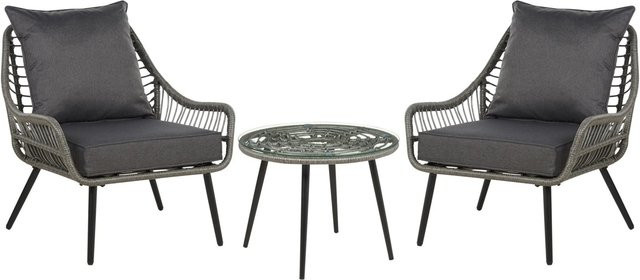 Beliani Bistro Set LAURETO in Dunkelgrau aus Stahl, Glas und Kunststoff - Bild 1