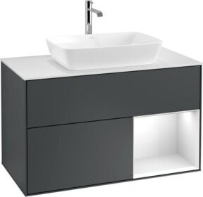 V&B Waschtischunterschrank Finion 100 mit Wandbeleuchtung in Weiß und Grau lackiert, B/T/H: 100 x 50,1 x 50,1 cm - Bild 1