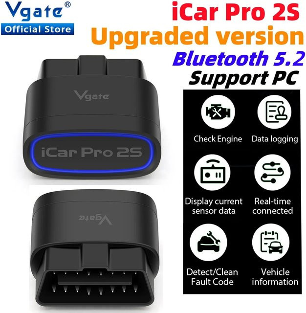 Vgate ICar Pro 2S OBD2 Auto-Diagnosegerät mit Bluetooth 5.2 für Android, iOS und PC, ELM327 Scanner in Schwarz - Bild 1