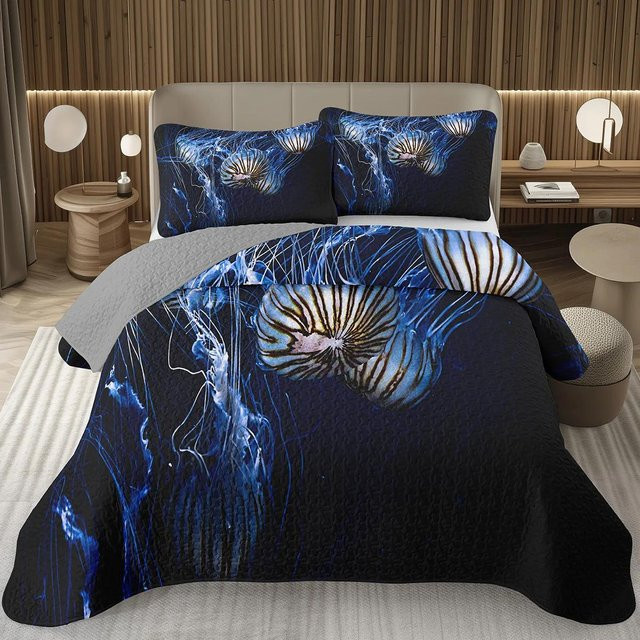Creative Homewares 3D Quallen Bettwäsche Set Ozean Thema Tagesdecke mit Steppbettüberwurf für Jungen und Teenager B/H: 135 x 200 cm - Bild 1