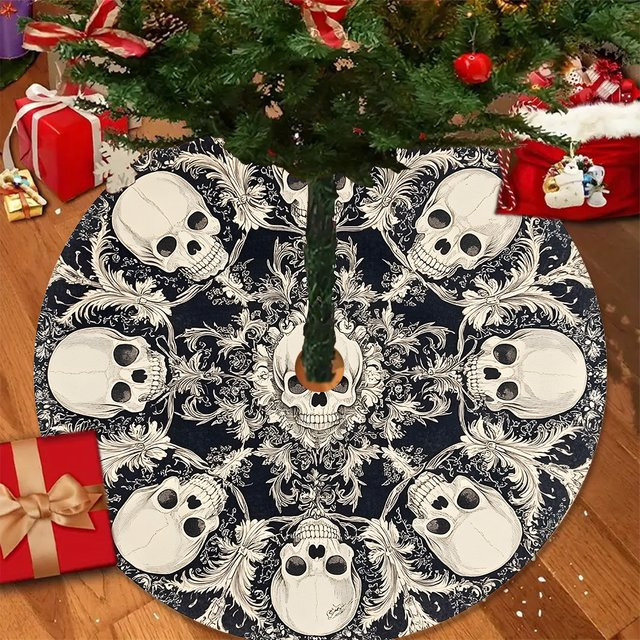 VIKAMA Totenkopf Weihnachtsbaumkleid in Schwarz für Party und Heimdekoration - Bild 1