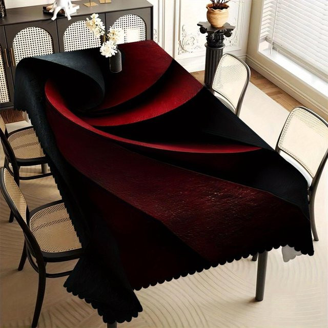 JMG Household Supplies Tischdecke mit modernem abstrakten Wirbel-Design in Schwarz-Rot, fleckenabweisend und wasserabweisend, B/B: 140 x 180 cm - Bild 1