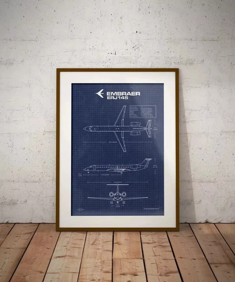 Airbus Flugzeug Patent Blaupause Leinwand Wandkunst Blau Portrait - Bild 2