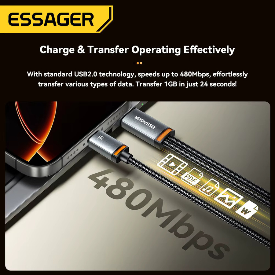Essager 2 in 1 USB Typ C Schnellladegerät und Datenkabel mit 100W in Schwarz - Bild 3