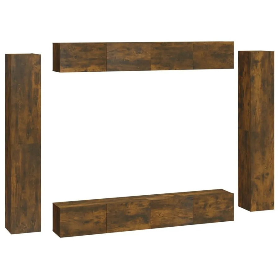 vidaXL 8-teiliges TV-Schrank-Set aus Holzwerkstoff in Räuchereiche, Braun, Wandmontage für dein Wohnzimmer - Bild 2