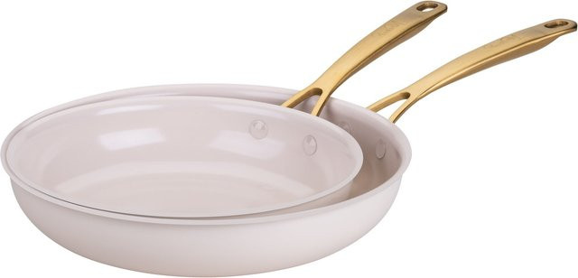 Fackelmann Pamela Reif Signature Bratpfannen-Set aus Keramik in Beige mit Gold-Griff, Ø 24 cm und Ø 28 cm - Bild 1
