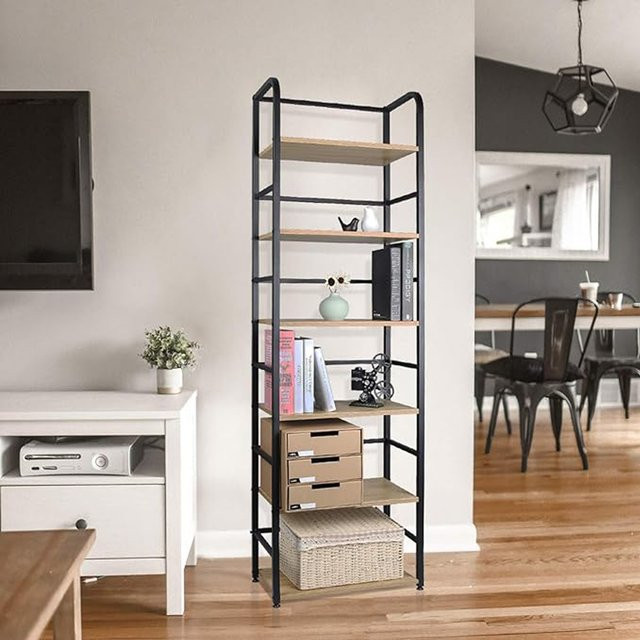 WOLTU 6-stufiges Leiterregal in Licht Eiche, freistehendes Eckregal als Organizer für Wohnzimmer, Küche oder Badezimmer, B/T/H: 50 x 30 x 176 cm - Bild 1