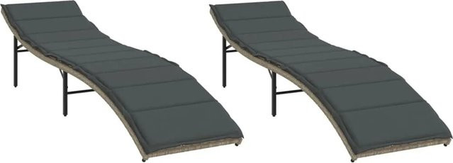 vidaXL Sonnenliegen Set aus 2 Stück aus Poly Rattan in Hellgrau mit wetterfesten Auflagen und verstellbarer Rückenlehne, B/T/H: 55 x 199 x 50/68/82/89 cm - Bild 1
