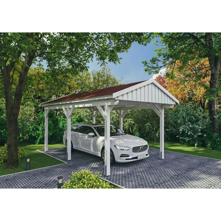 Skan Holz Carport Fichtelberg aus Fichte Leimholz in Weiß mit roten Dachschindeln B/T: 317 x 566 cm, Höhe: 303 cm - Bild 2