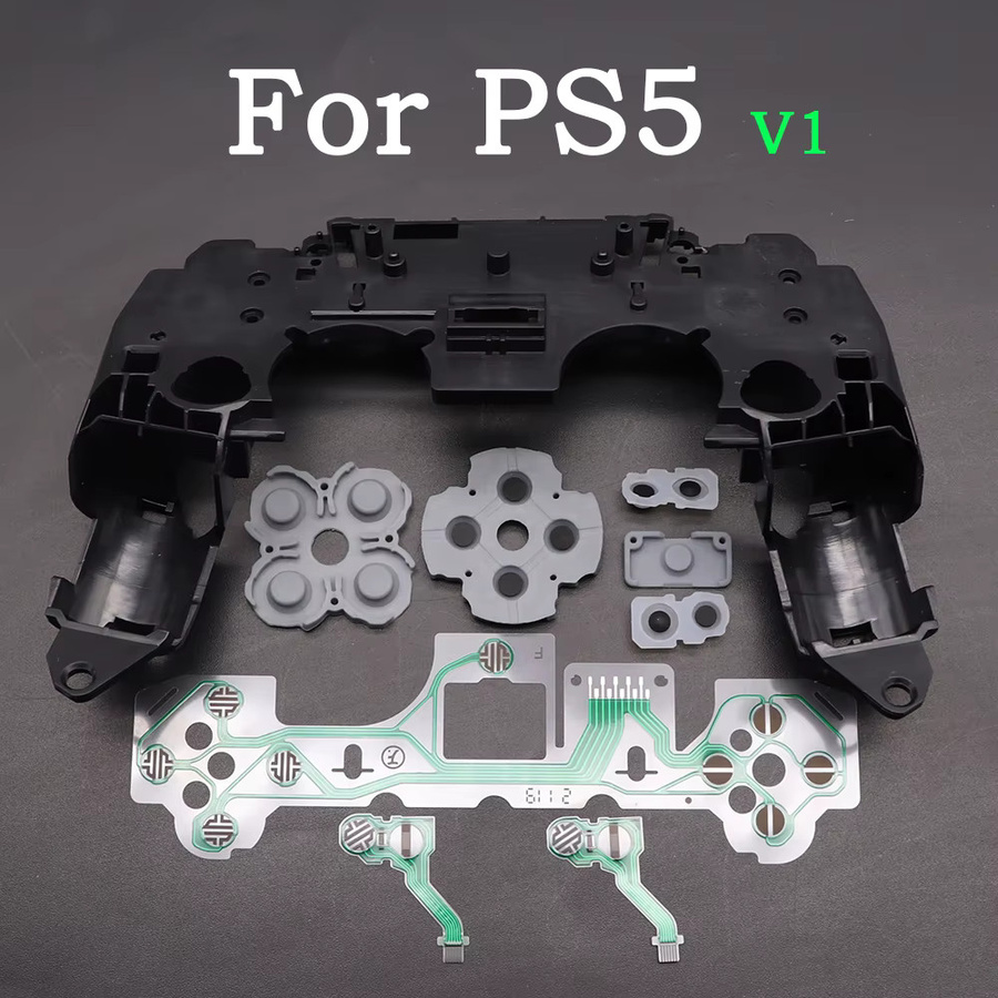 TingDong Ersatzteil-Set für PS5 V1 V2 V3 BDM-010/020/030 Controller: Mittlerer Rahmen, Leitfähiger Film und Tasten-Leitgummi in Schwarz - Bild 2