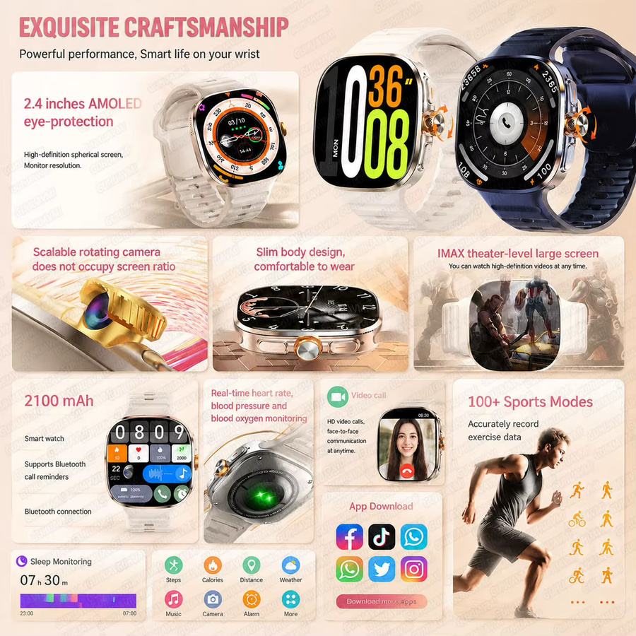 GUHUAVMI 4G-SIM-Karten-Smartwatch mit Drehkamera, WLAN, GPS-Navigation und NFC in Schwarz - Bild 5