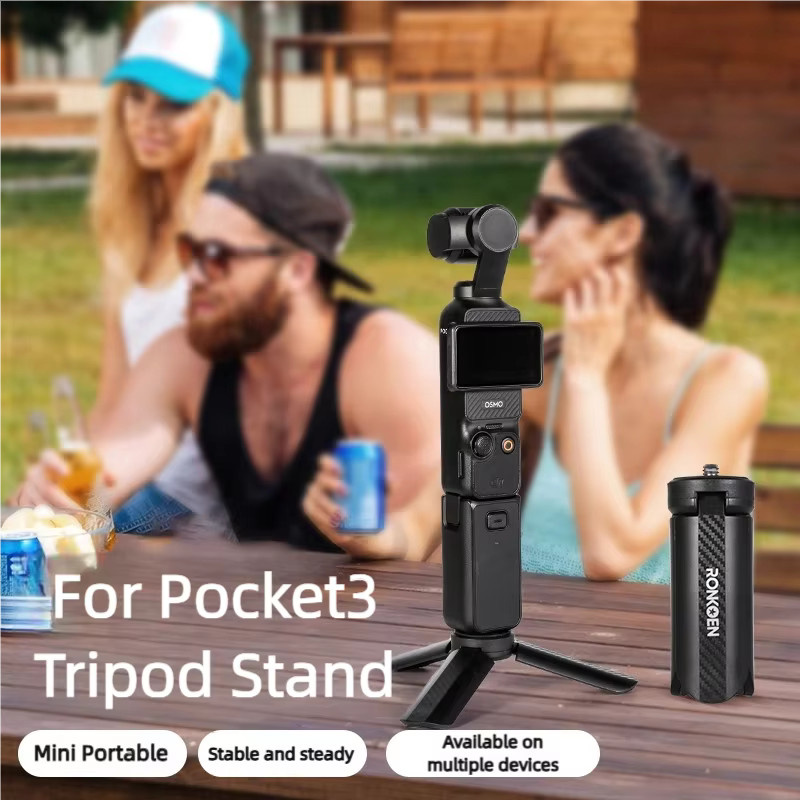 Ronkoen Mini Stativ für DJI Action 4/5 Pro und DJI Pocket 3, Tragbarer Desktop-Ständer für Kamera und 360 Panorama Motion, Schwarz - Bild 5