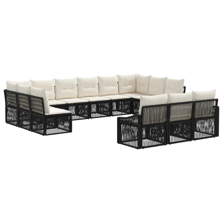 vidaXL Gartensofa-Set 13-teilig in Schwarz aus Poly-Rattan mit Polsterung und Metallgestell in U-Form - Bild 2