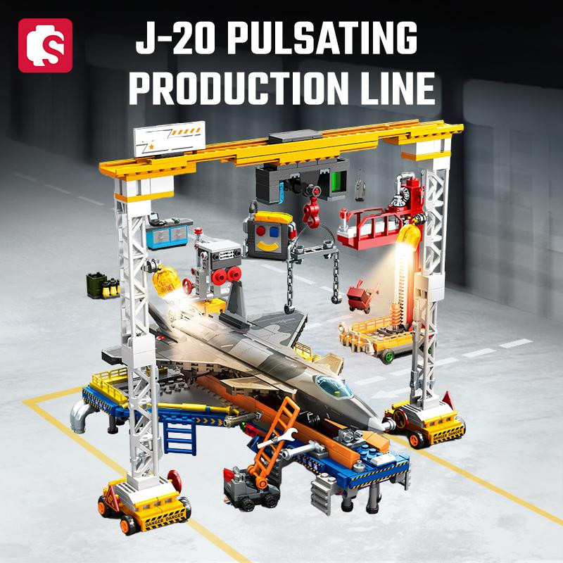 SEMBO Militärserie J-20 Kampfflugzeug Produktionslinie Szene Bausteine 1154 Teile - Bild 2