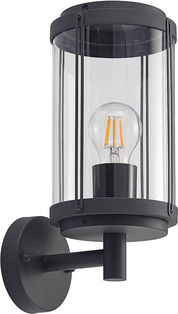 Lindby Wandleuchte Außen Laterne Ojali in Schwarz aus Aluminium, 1-flammig, E27, IP44, H: 32,5 cm, B: 18,6 cm, T: 14,3 cm - Bild 1