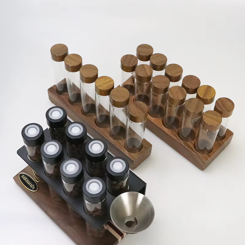 CafeGaGa Kaffeebohnen Lagerungs-Display-Rack mit Glasröhren und Auslassventil in Transparent - Bild 4
