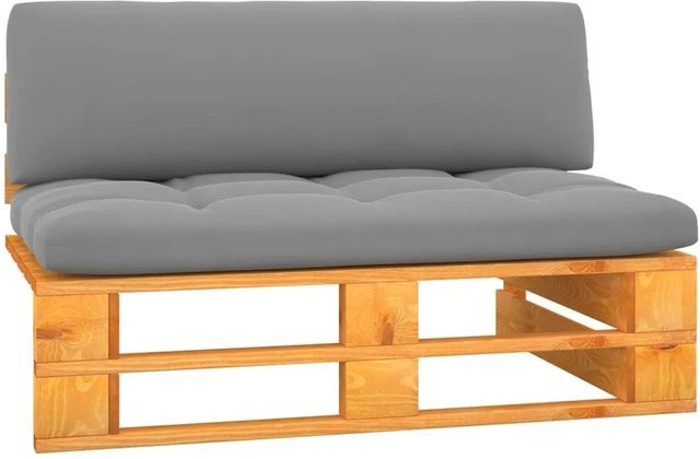 vidaXL Garten-Mittelsofa aus imprägniertem Kiefernholz in Honigbraun mit grauen Polstern für Garten und Terrasse - Bild 1