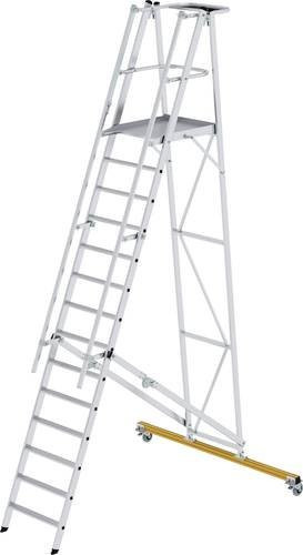 MUNK Günzburger Steigtechnik Aluminium Plattformleiter fahrbar und klappbar mit Werkzeugablage, Farbe: Silber, 14 Stufen, maximale Arbeitshöhe: 5,25 m - Bild 1