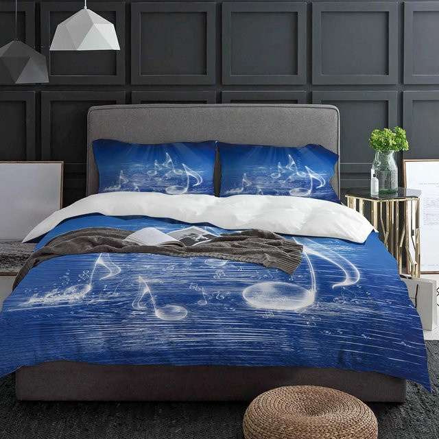 Your Warm Home Bettwäsche-Set 3-teilig mit Musiksymbol in Blau, Bettbezug und Kissenbezug mit Reißverschluss, B/H: 135 x 200 cm - Bild 1