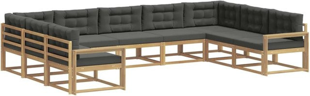 vidaXL Outdoor-Sofagarnitur in U-Form aus Akazienholz mit Kissen in Anthrazit und Weiß - Bild 1