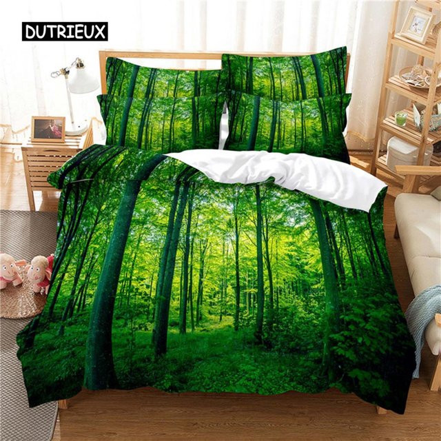 Binchi Blumenbettwäscheset mit 3D-Digitaldruck in Grün, Queen-Size Bettwäsche aus Mikrofaser, B/H: 172 x 218 cm - Bild 1