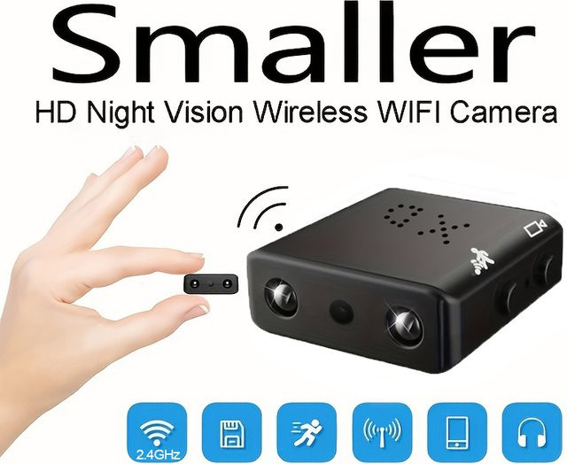 Mini WiFi Sicherheitskamera mit Full HD 1080p, Nachtsicht und wasserdichter Action-Kamera Funktion in Schwarz - Bild 1
